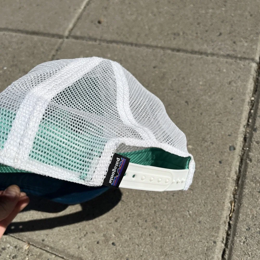 Patagonia Deconstructed Flying Fish Women's Trucker Hat, Green on Blue, Snapback